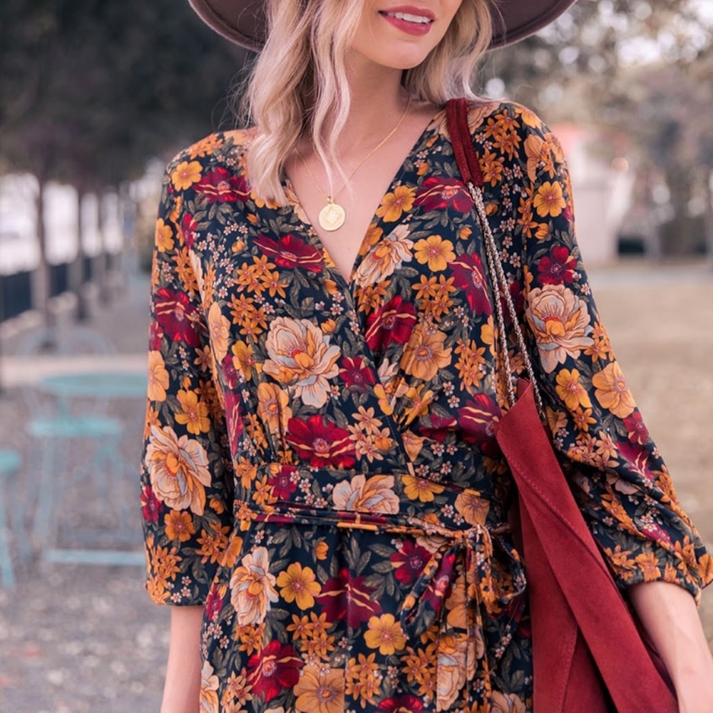 Orange Ruffle hem floral boho gypsy maxi Dress - Picture 5 of 11